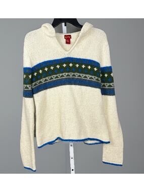 Vintage Y2K Tilt Hooded Sweater Juniors XL Fair Isle Grunge Made In Hong Kong